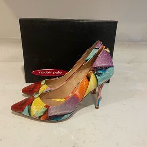 Moda in Pelle Point Toe Court Shoe Multicolor Leather